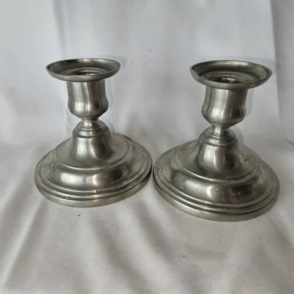 Vintage English Pewter Candlestick Holders - Pair of 3